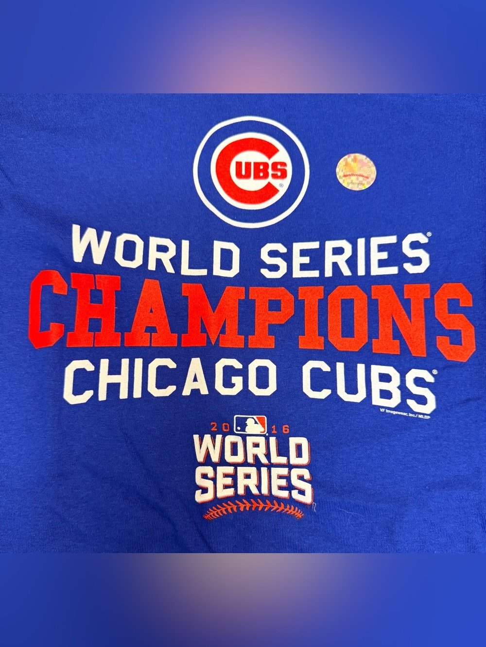 Chicago Cubs T-Shirt 2016 World Series Mens LARGE Blue Short Sleeve Crew Neck Co